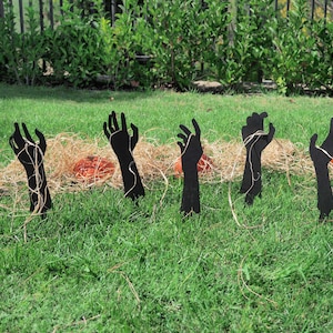 Juego de 5 estacas metálicas de mano de zombi para jardín, decoración de Halloween para exteriores, decoración de otoño, decoración de Halloween, arte de Halloween para el jardín, decoración de jardín