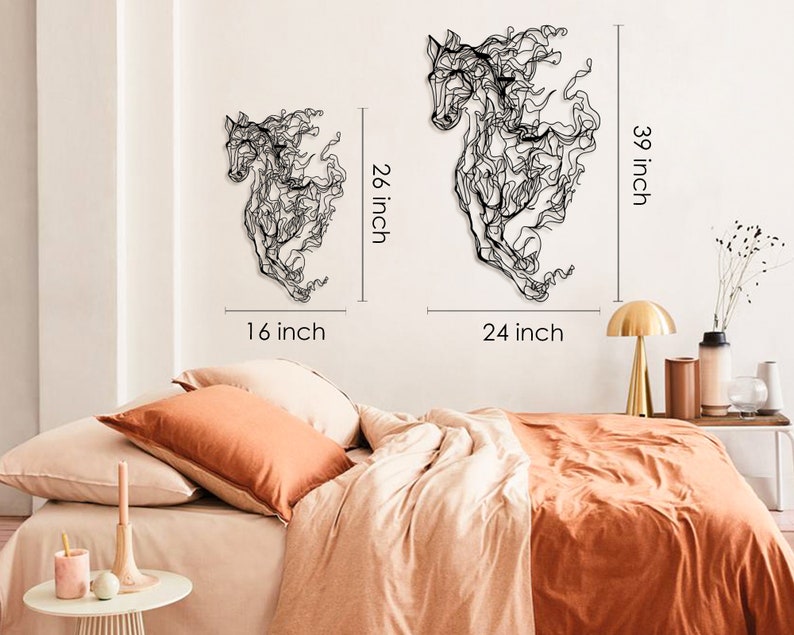 Modern equestrian metal art piece, ready to hang with a simple nail, adding a touch of grace to any room