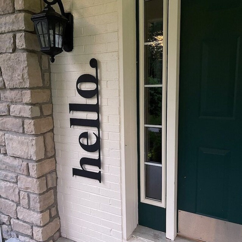Metal Hello Sign Front Door Decor Vertical Outdoor Metal