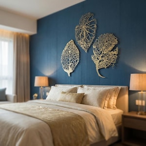 Arte de pared de hojas de metal, decoración de pared de metal grande, arte de pared de hojas único, tapices de pared, arte moderno para el hogar, decoración natural para la sala de estar imagen 4