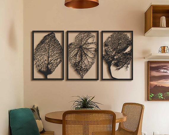 Large Metal Wall Art Metal Wall Decor 3 Panel Metal Leaf Etsy