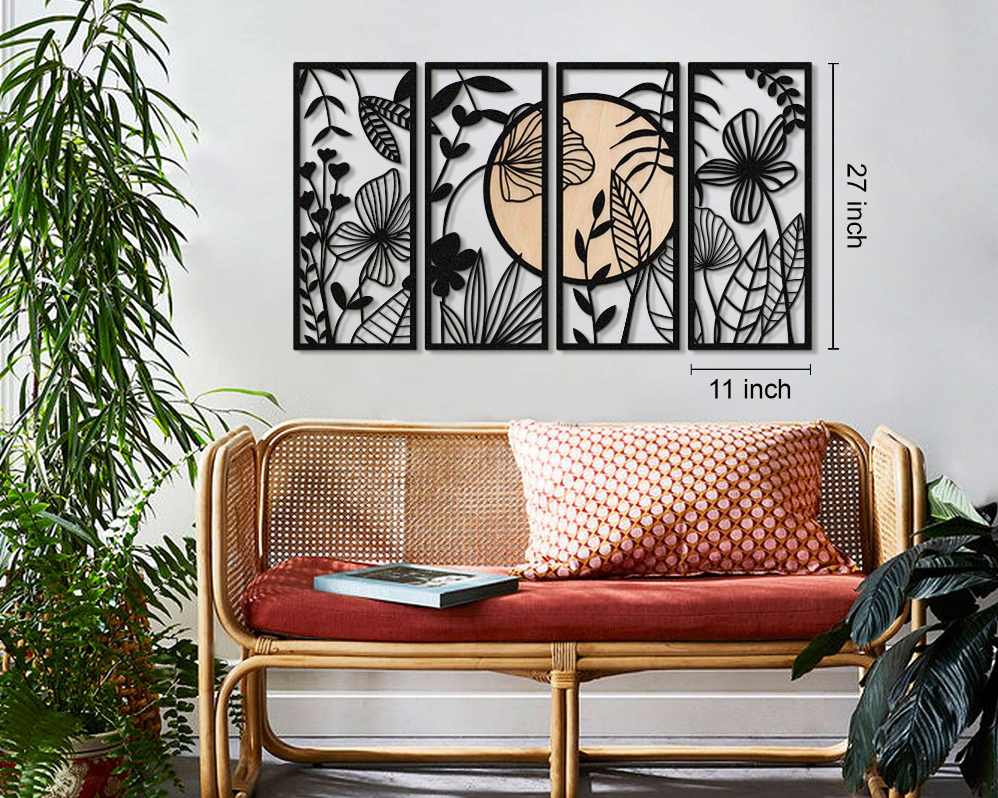 Large Metal Wood Wall Art Set, 4 Panel Framed Wall Art