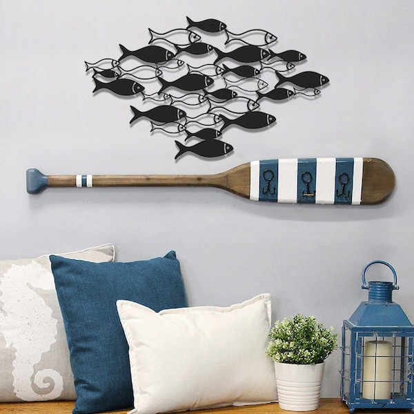 Décoration nautique chic en métal pour banc de poissons - oeuvre d'art murale élégante pour maison moderne