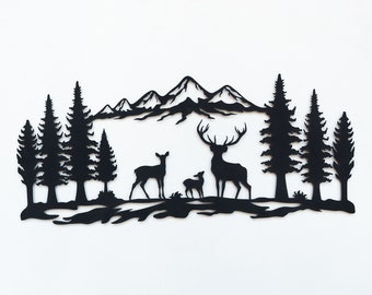 Deer Mountain Wall Art, Metal Wall Art, Wall Hangings, Living Room Wall Art, Home Decor, Nature Wildlife Wall Art, Farmhouse Gift