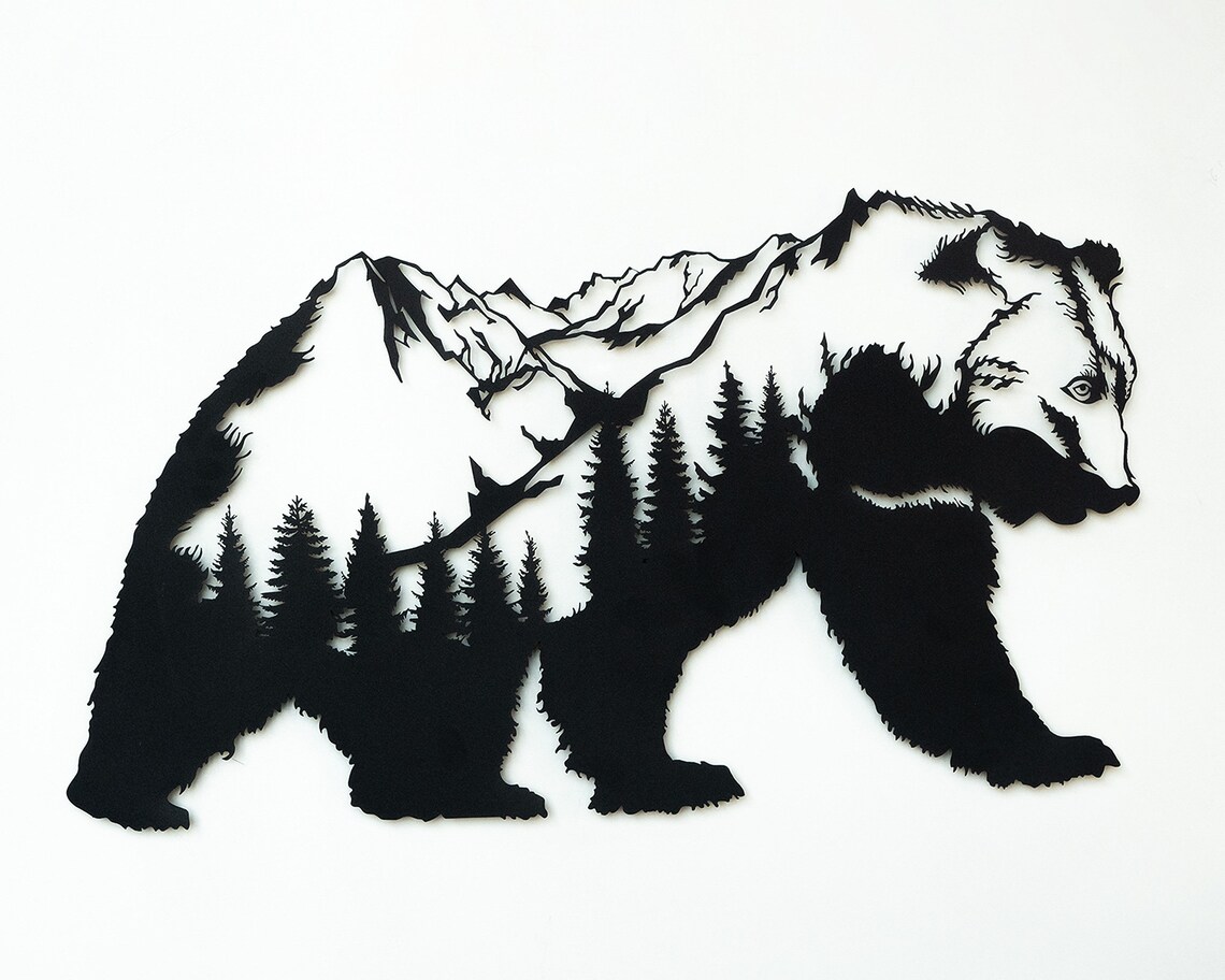 Metal Bear Mountain Wall Art Bear Wall Decor Metal Wall Art Etsy