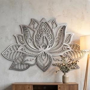 3D Large Metal Lotus Flower Mandala Wall Art, Metal Wall Decor, Living ...