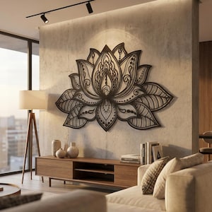 3D Large Metal Lotus Flower Mandala Wall Art, Metal Wall Decor, Living ...