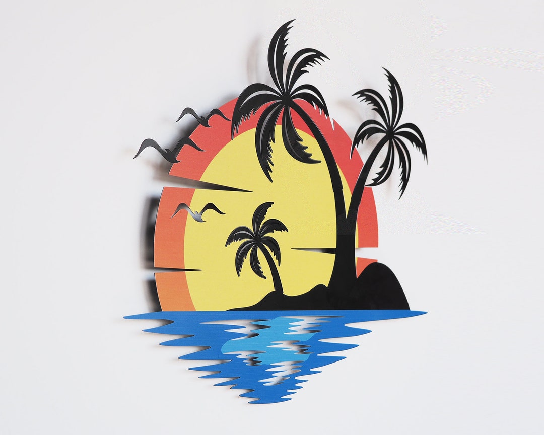 3D Sunset by Ocean Metal Wall Art Coastal Wall Decor Wall Etsy