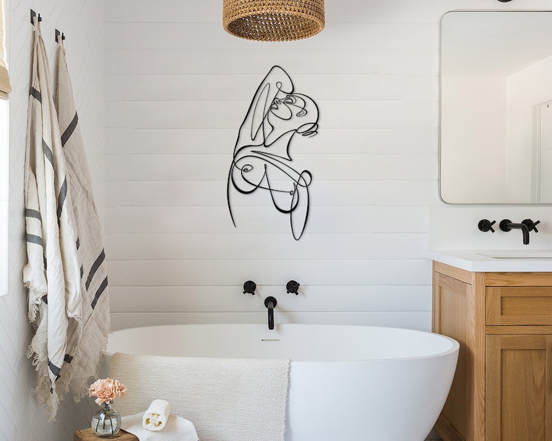 Metal Line Art Woman Metal Wall Art Bathroom Wall Decor Etsy