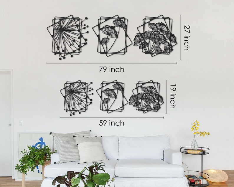 Dandelions 3 Piece Metal Wall Art Set Metal Wall Decor Etsy