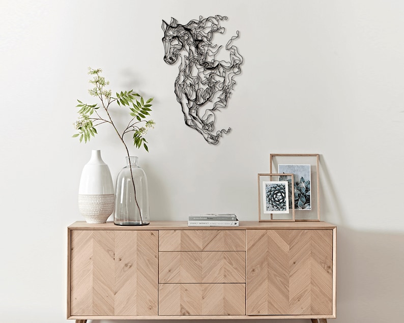 Sophisticated horse silhouette wall decor made from high-quality steel, showcasing a stunning 3D shadow effect for added depth