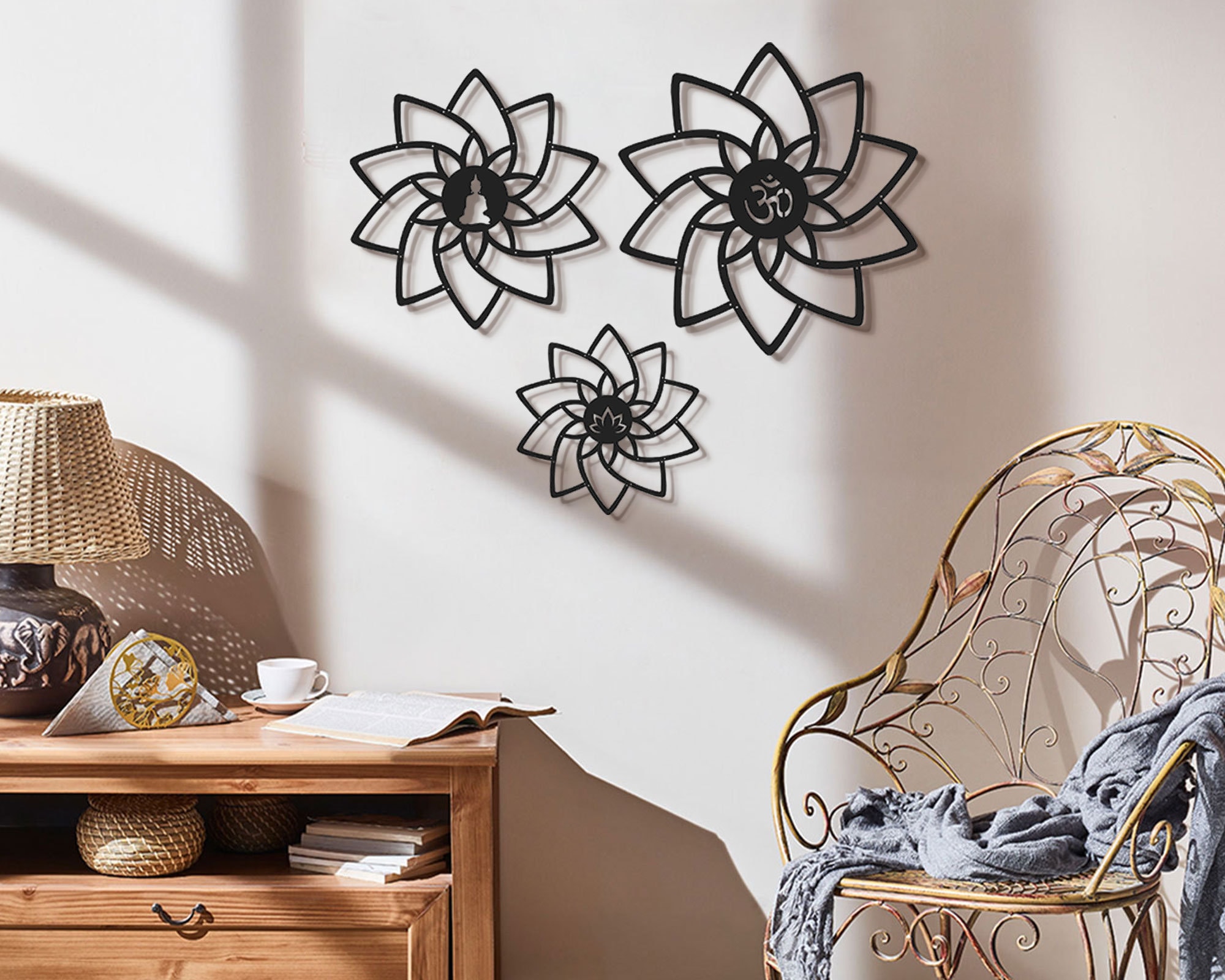 Yoga Wall Decor Set of 3 Metal Wall Art Spiritual Decor Etsy
