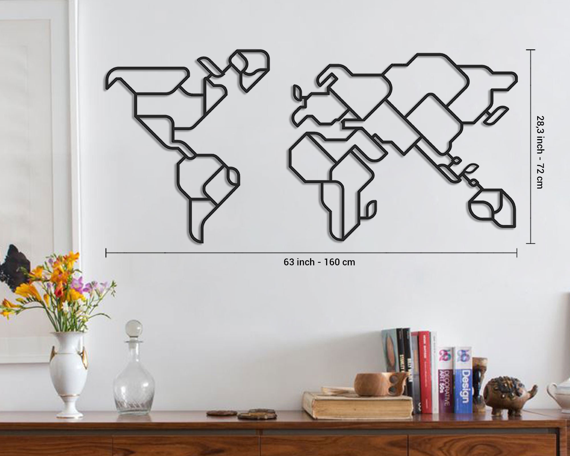 Geometric Metal World Map Wall Art Extra Large World Map Etsy