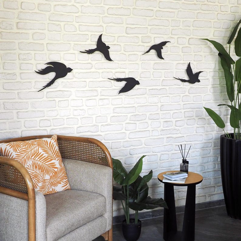 Set of 5 Metal Birds Wall Art, Metal Wall Decor, Flock of Birds, Living Room Wall Art, Nursery Wall Decor, Wall Hangings, Bird Lover Gift imagem 2
