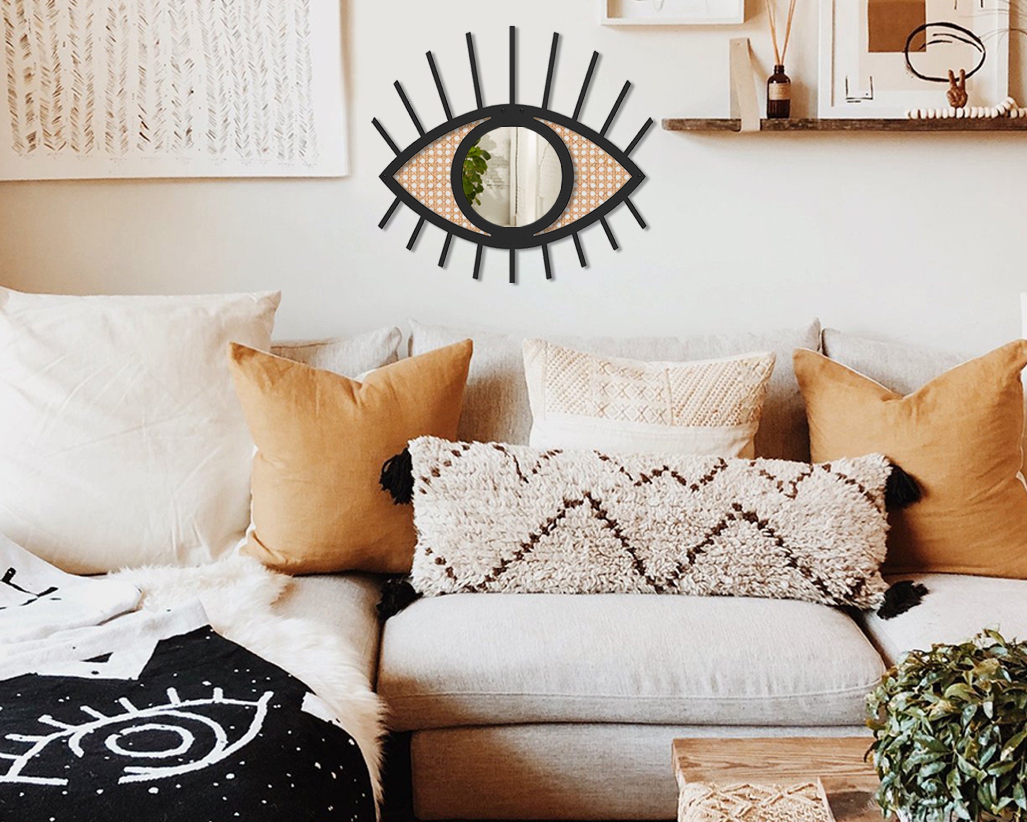 Metal Eye Mirror Wall Decor Rattan Eye Mirror Mirror Wall Etsy