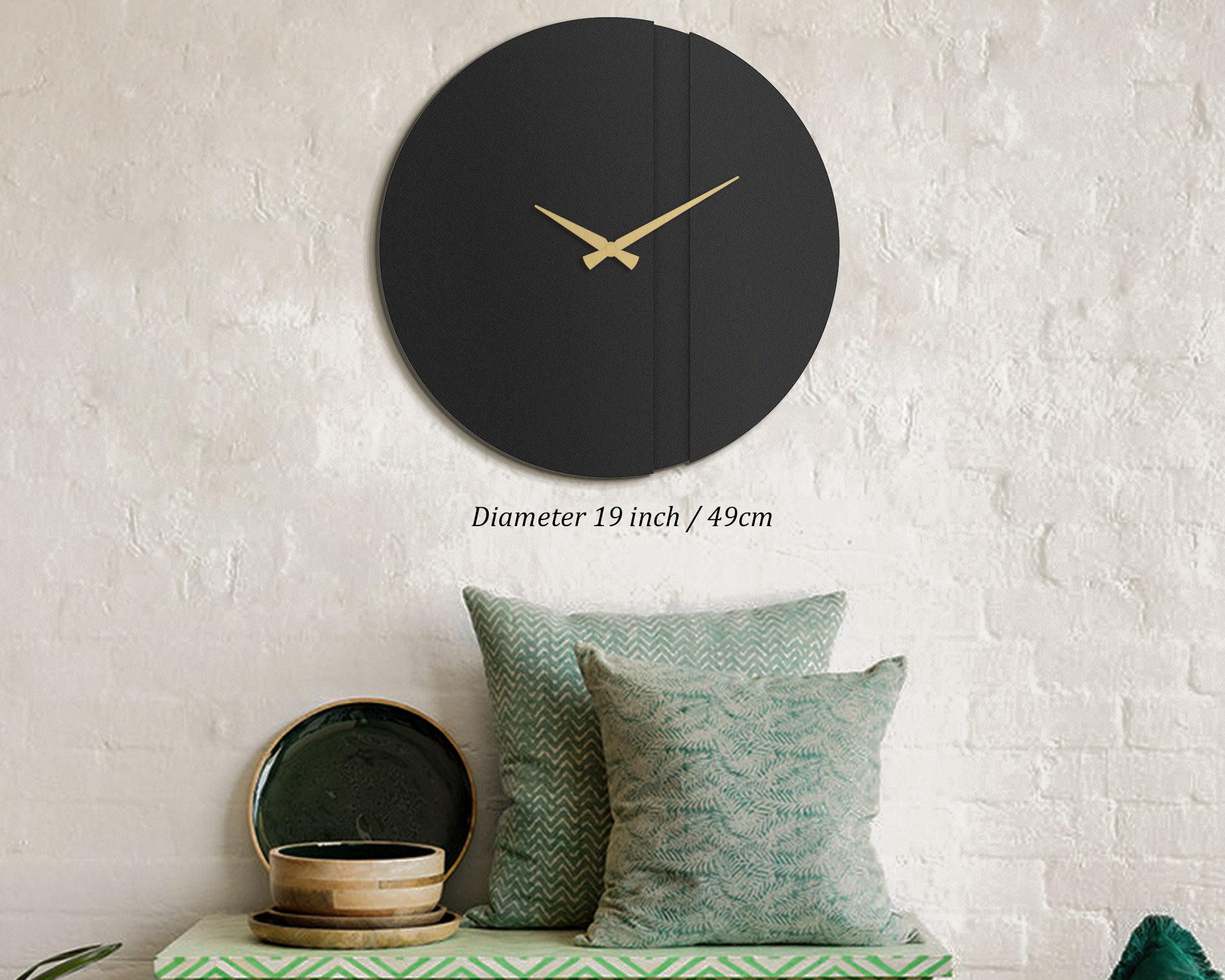 3D Modern Round Wall Clock 19 Silent Metal Black Wall Etsy