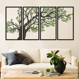 Seasons Vibes Large Metal Wall Art Set (Tree of Life - 4 Piece), Living Room Wall Art, Bedroom Wall Decor, Tree Wall Decor, Wall Hangings