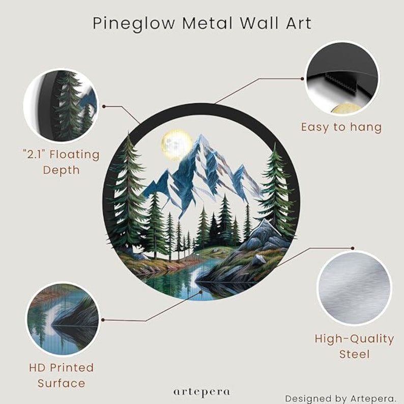 Pineglow Unique 3D Metal Mountain Wall Art, Landscape Wall Decor ...