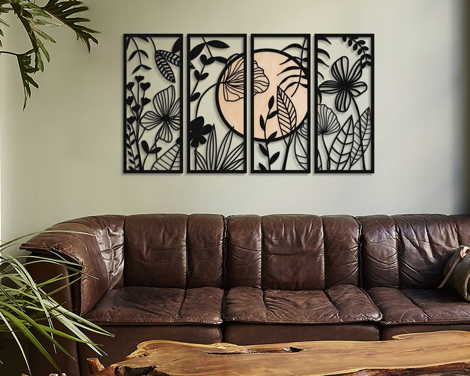 Large Metal Wood Wall Art Set 4 Panel Framed Wall Art Metal Etsy