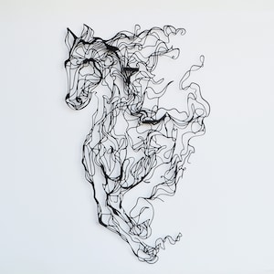 Durable steel horse wall hanging, finished with a sleek matte black powder coating, resistant to moisture and damp