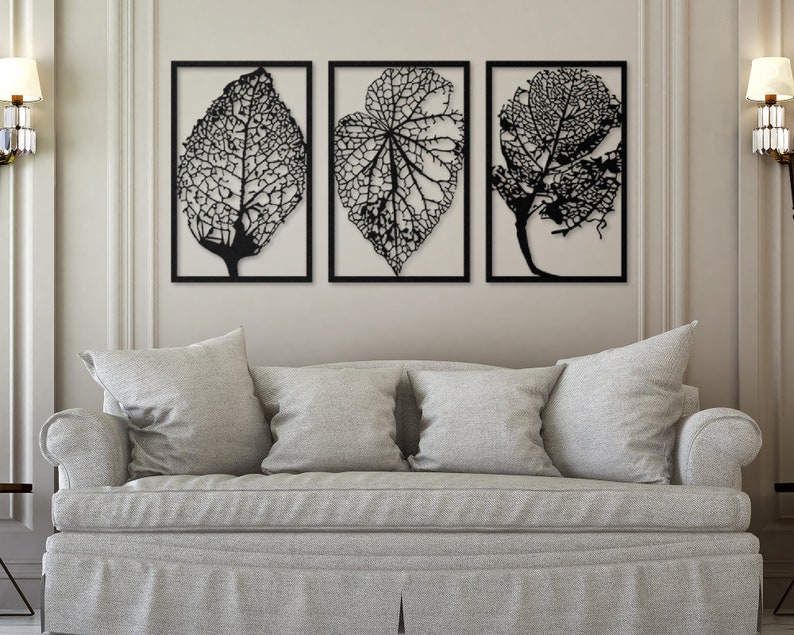 3 Panel Large Metal Wall Art Leaves Metal Wall Decor Etsy Australia