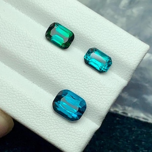 3.9-Carat Trio of Indigo Blue Tourmaline - Eye Clean, Cushion Cut, Rare Collector Gemstones”