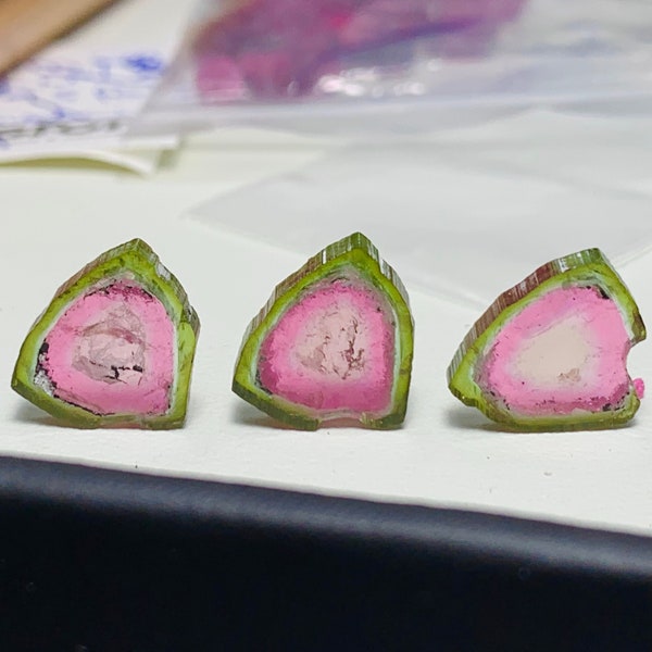 17.9 CT’s stunning watermelon tourmaline slices polished