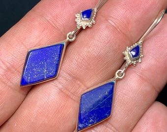 Handmade genuine lapis lazuli earrings in silver