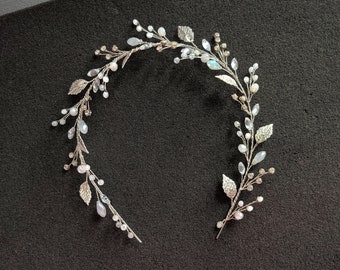 Bridal crystal wreath Wedding tiara Bride headband Bridal crown Bridal diadem with leaves Wedding tiara 100% silver coating