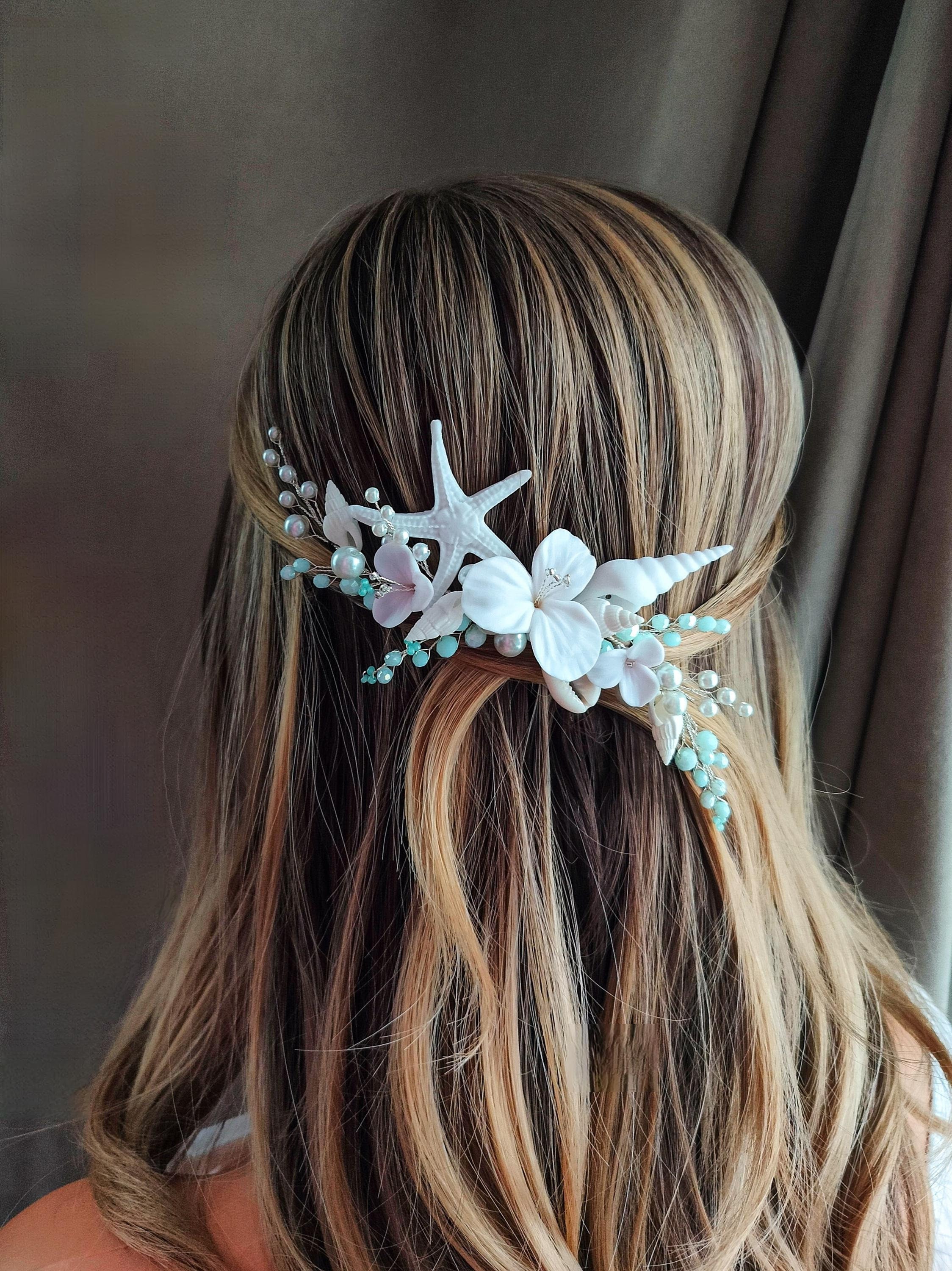 Beach wedding spring sea fish pearl hair comb flow Seashell Hair Comb - Etsy main image 3