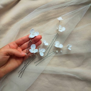 5 Stücke Keramik Blume weiß Haarnadeln, Braut Haarnadeln, Party Haarschmuck, wertvolles Hochzeitsgeschenk, Brautbobby pin, Tonblumen Haarnadeln