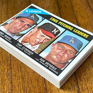 1966 Topps Baseball Card Lot (20), Koufax/Drysdale, liste de contrôle non marquée, série supérieure, état varié