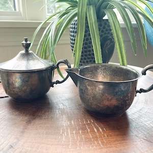 Vintage Silver Sugar and Cream Set with Unique Patina Finish