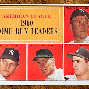 1961 Topps AL HR Leaders #44, sharp corners, no creases, Mickey Mantle, Roger Maris