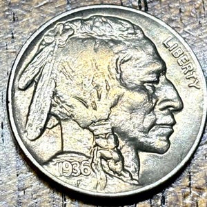 1936 Buffalo Nickel in AU condition with great detail