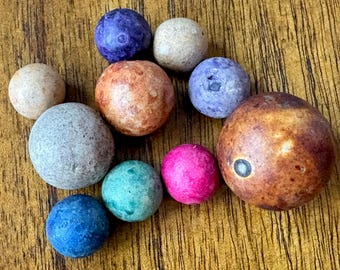 Late 1800s-Early 1900s clay marble lot (10), Bennington shooter and stone ground marble, lot E