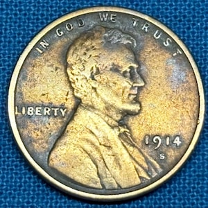 1914-S Wheat Penny VF-XF condition, cheek & jaw bone visible with clean wheat lines C2