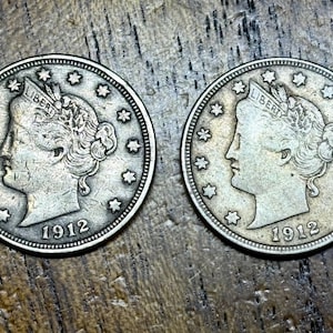 1912 & 1912 D Liberty V Nickel in VF Condition, last year minted duo, C2 Lot