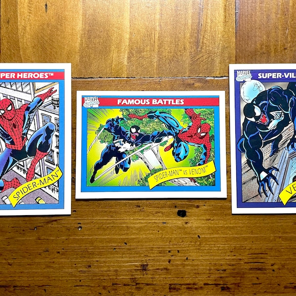 1990 Spider-Man/Venom Marvel Impel comic cards (3 cards), sharp corners, no creases