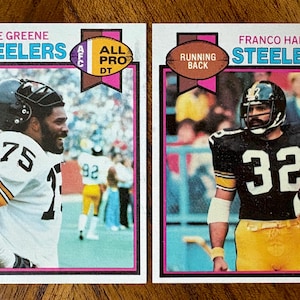 1979 “Mean” Joe Greene & Franco Harris Topps Football Cards, sharp corners, no creases, Steelers Legends
