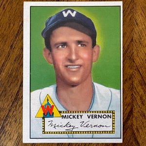 Carte de baseball Topps Mickey Vernon n° 106, 1952, infroissable