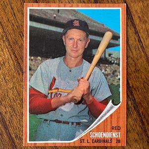 Carte de baseball Topps numéro 575 rouge Schoendienst SP 1962, sans plis