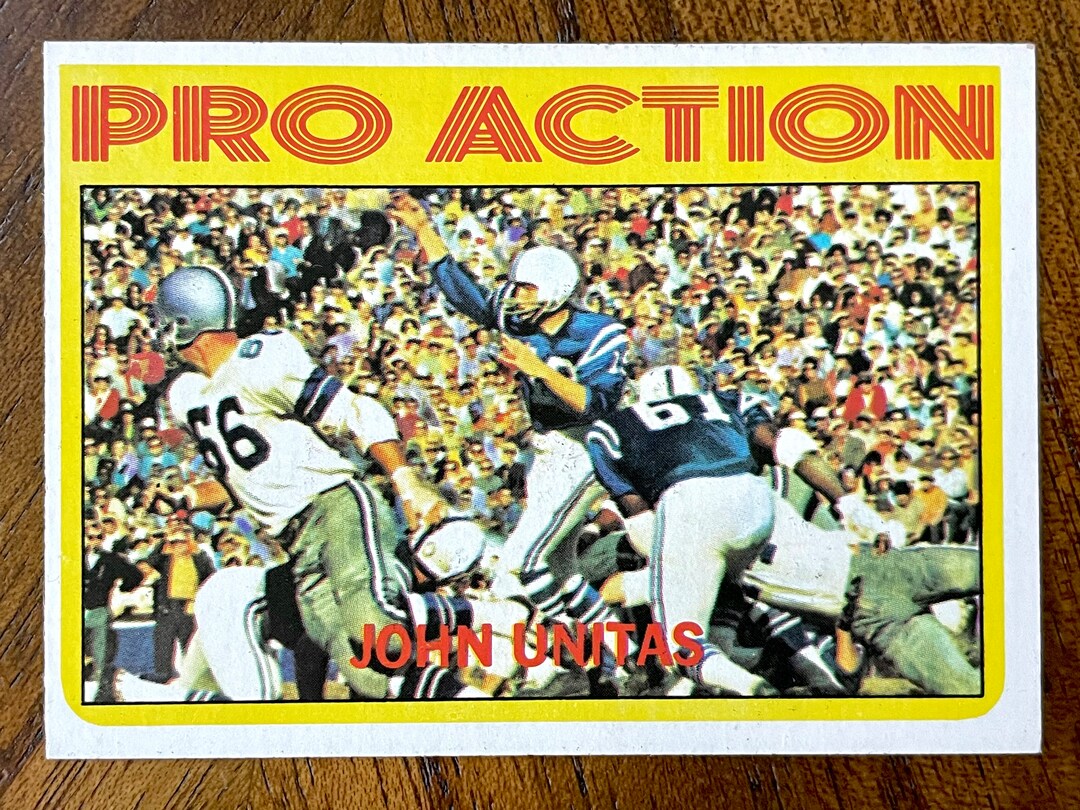 1972 John Unitas Pro Action Topps Football Card 251, No Creases 