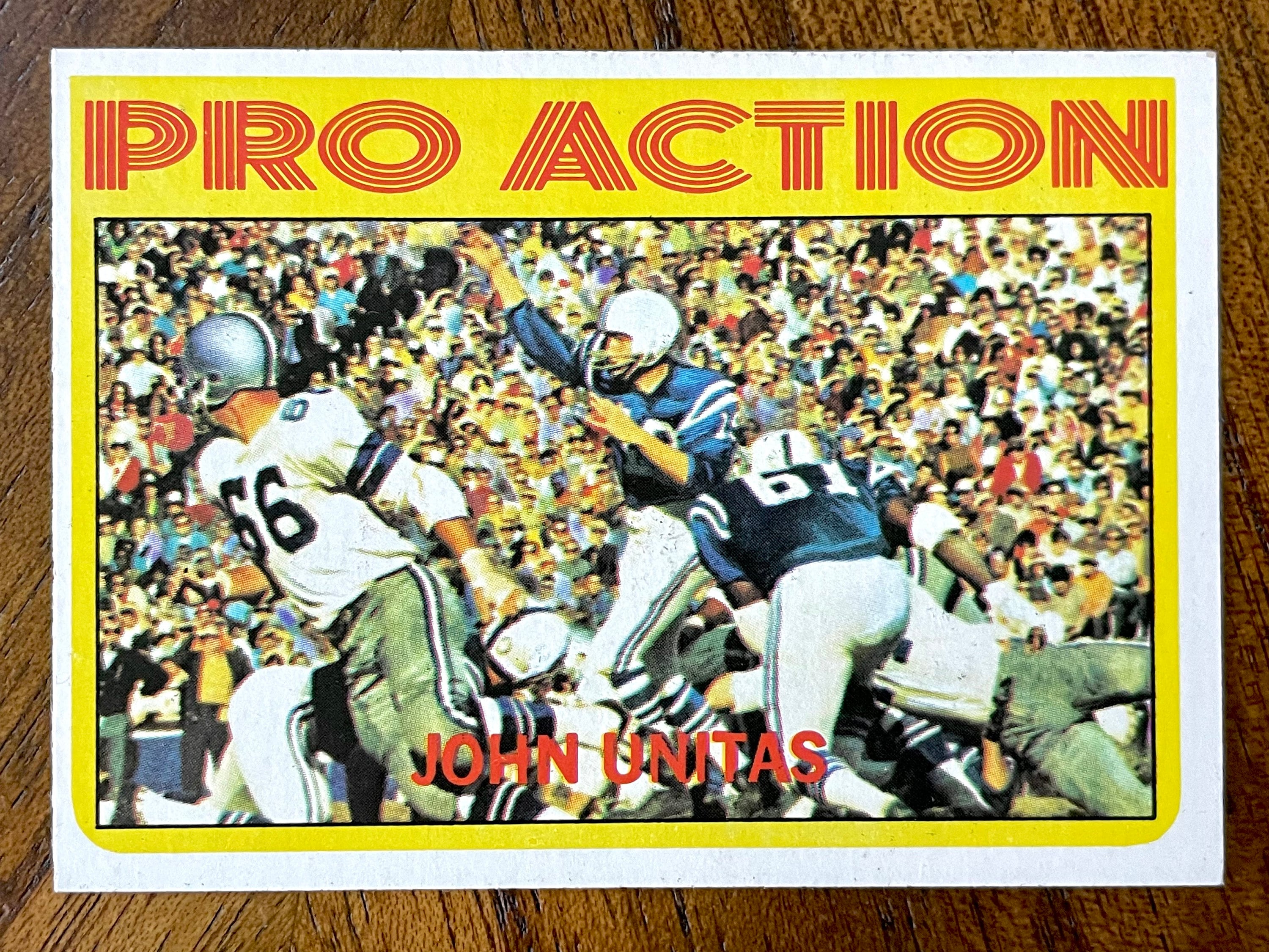 1972 John Unitas Pro Action Topps Football Card 251, sin pliegues