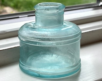 1800s Carter’s Antique inkwell bottle, aqua glass bottle, no large chips or cracks, vintage apothecary