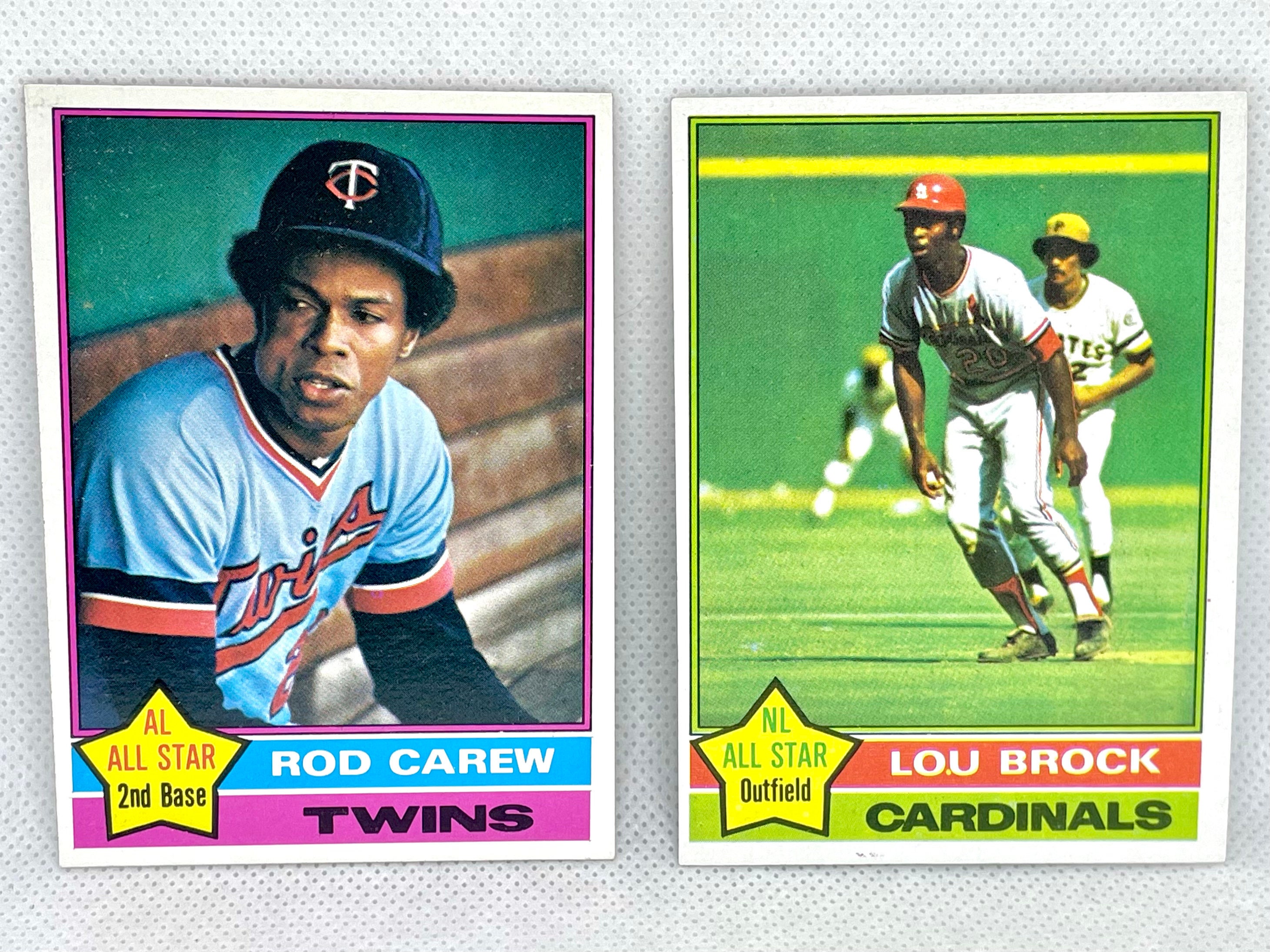 1976 Rod Carew & Lou Brock Topps Baseball Cards Sharp 