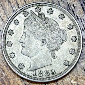 1883 Liberty V Nickel “No Cents” in AU condition, strong rim, stars, corn and hair detail C2
