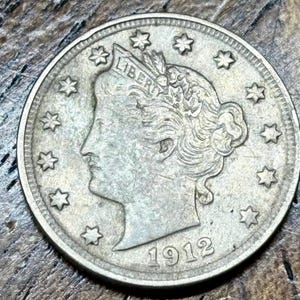 1912 Liberty V Nickel in VF Condition, Liberty strong with corn grains and strong hair visible