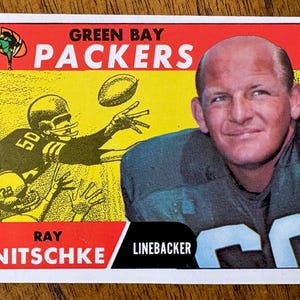 1968 Ray Nitschke Topps Football Card #157, sharp corners, no creases