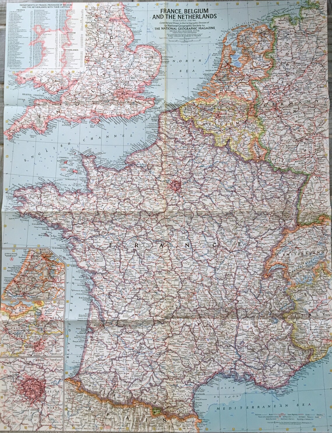 1962 France Belgium and Netherlands Map Original National | Etsy